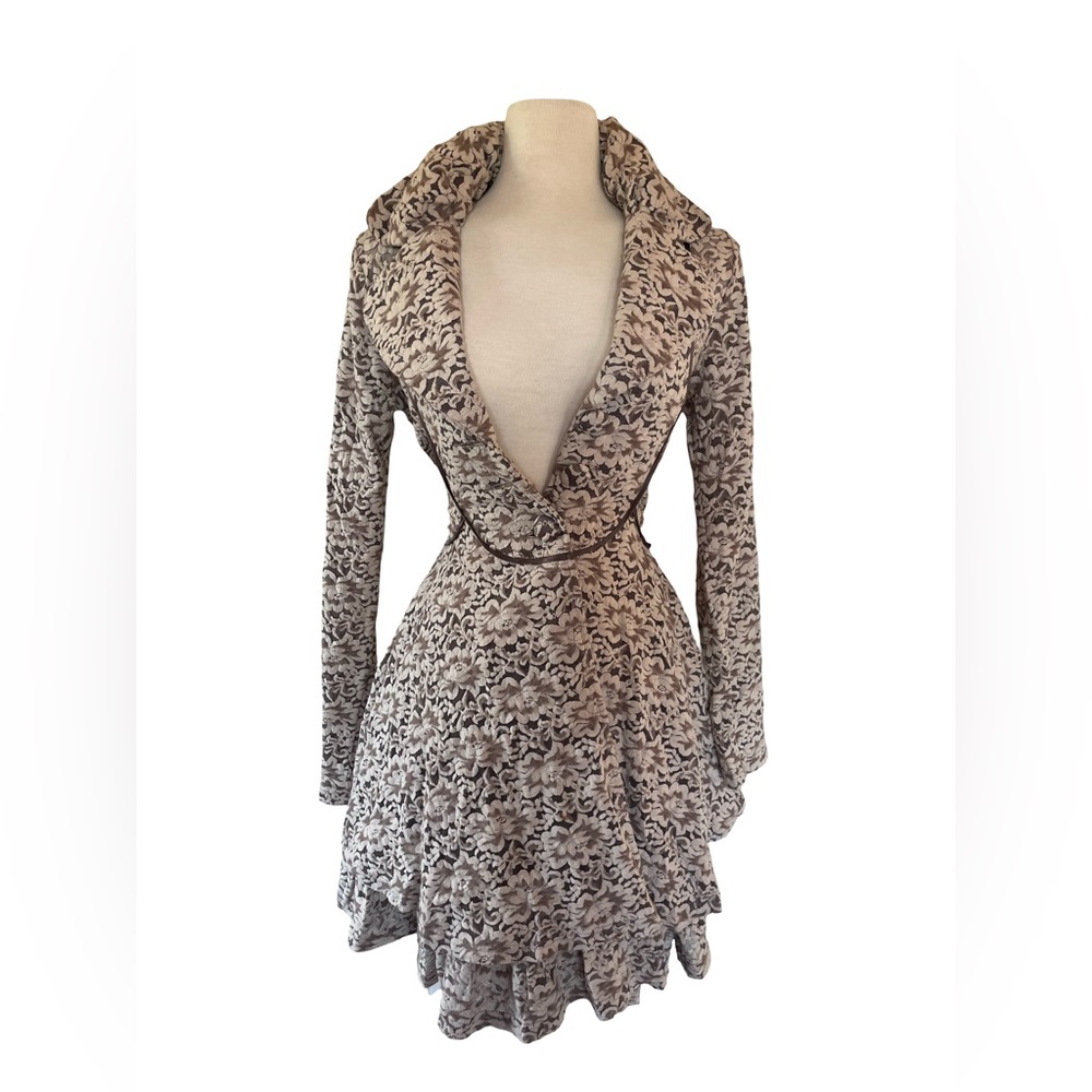 Ryu Brown and Cream Cowl Neck Wrap Dress